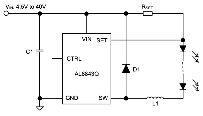 介绍了AL8843Q的典型应用电路。