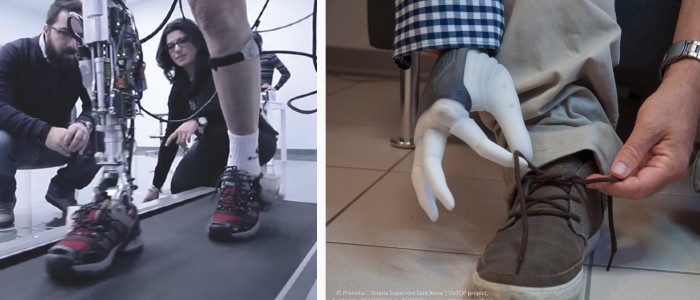 Cybcyberlegss Plus加上假肢（左）和Detop的假肢手（右）