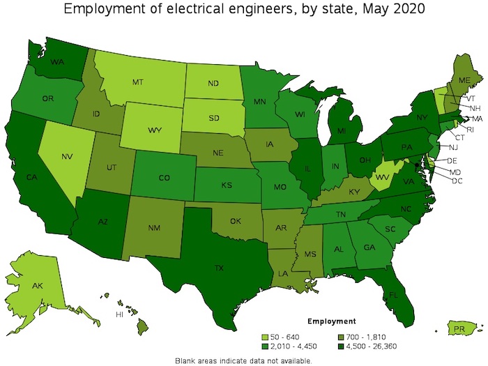 截至2020年5月每个州的EE就业率。