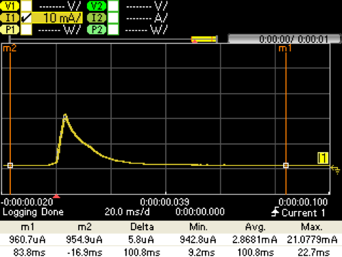 图10.降压仅捕获@ VPS = 3.0 V. IBATT（黄色）
