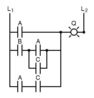 机电继电器电路实例的布尔化简。